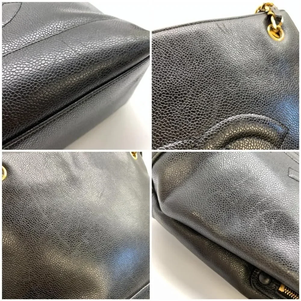 Chanel Caviar Skin Chain Tote Shoulder Bag Shawl Black - Picture 7 of 9